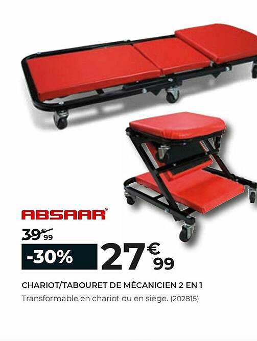 chariot-tabouret de mécanicien 2 en 1 absaar