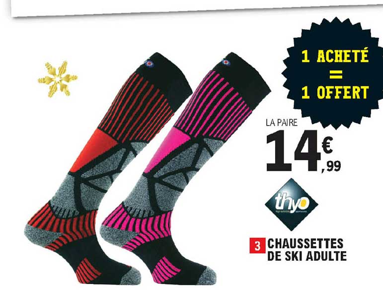 chaussettes de ski adulte 1 acheté = 1 offert