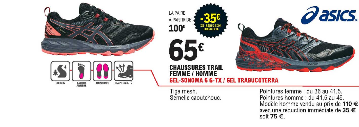 chaussures trail femme homme gel-sonoma 6 g-tx - gel trabucoterra asics