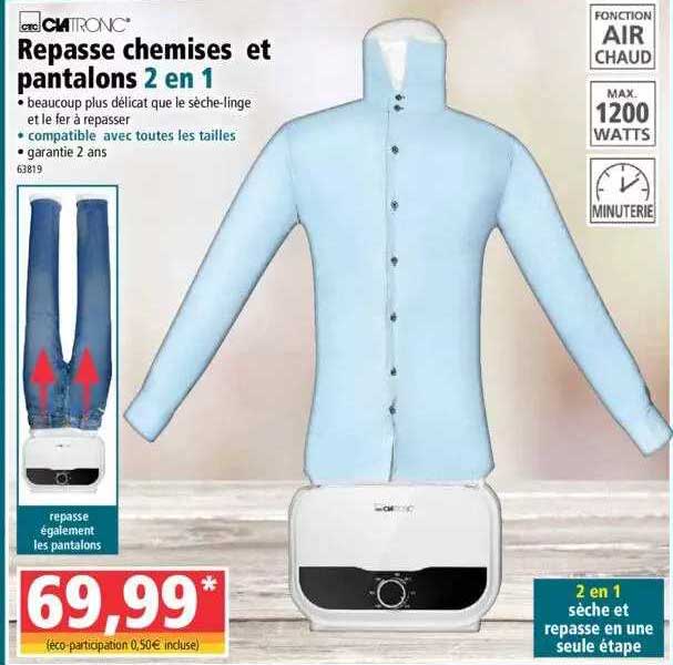 clatronic repasse chemises et pantalons 2en1