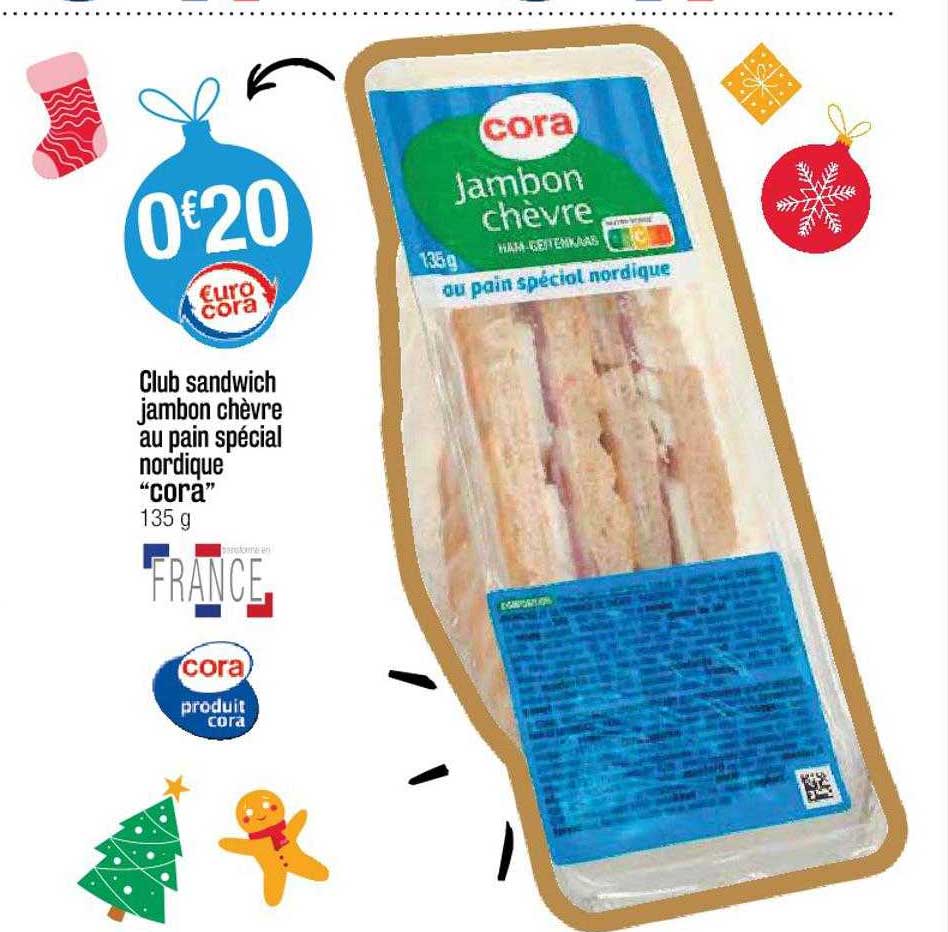 club sandwich jambon chèvre au pain spécial nordique "cora"