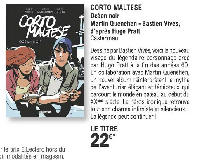 Corto Maltese Océan Noir Martin Quenehen - Bastien Vivès, D'après Hugo Pratt