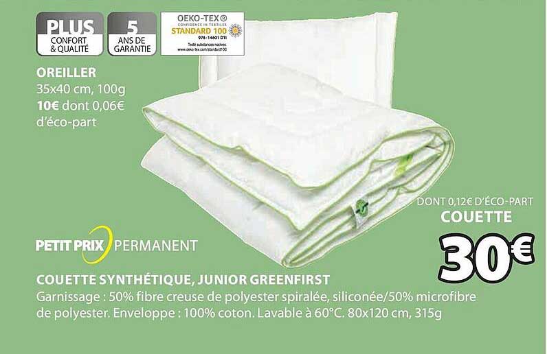 couette synthétique, junior greenfirst, oreiller