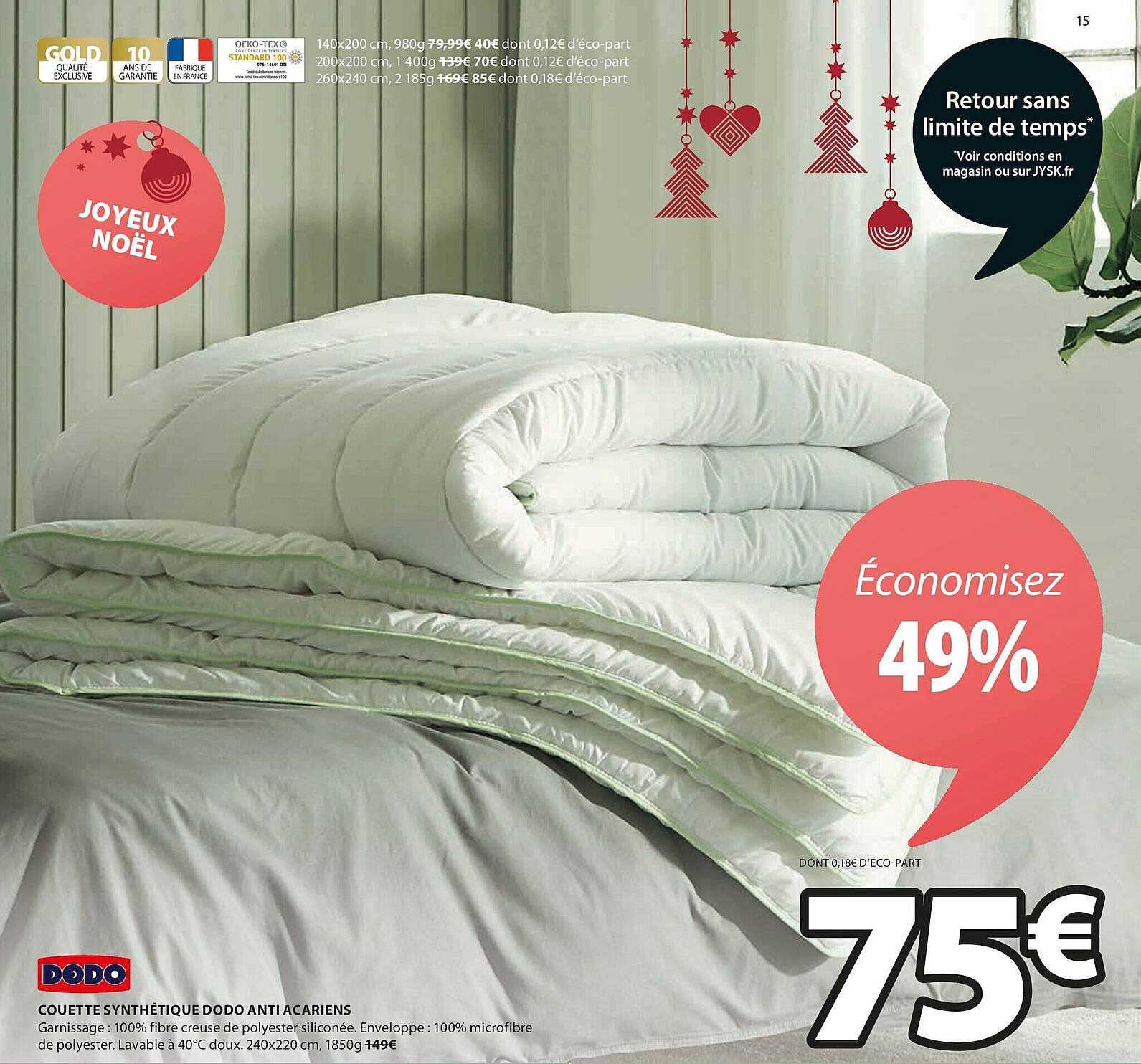 couettes synthétique dodo anti acariens