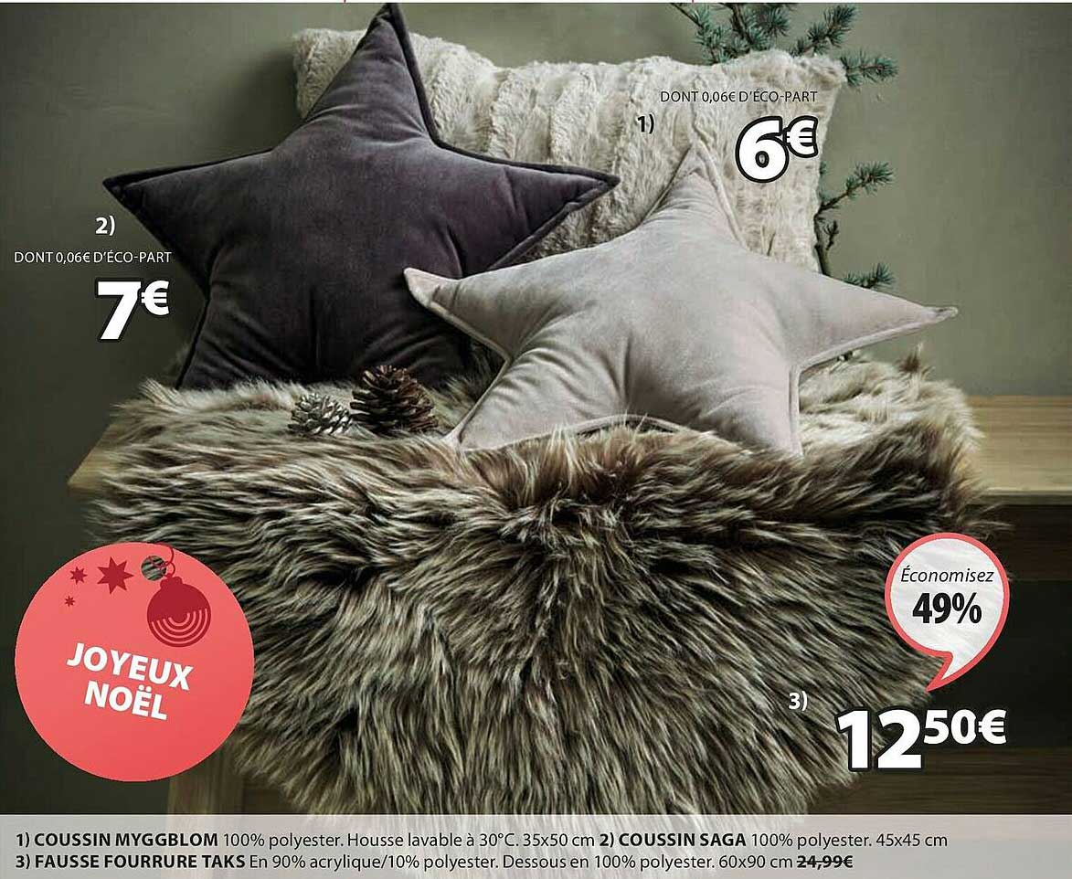 coussin myggblom, coussin saga, fausse fourrure taks