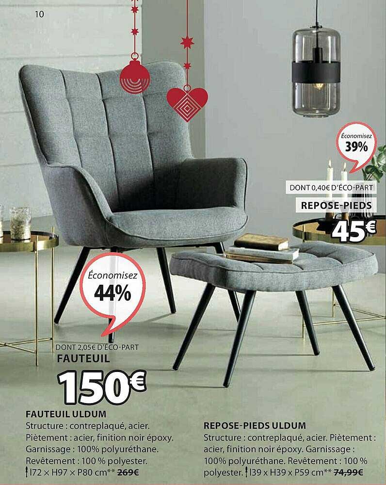 fauteuil uldum, repose-pieds uldum