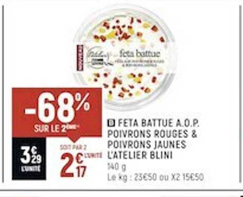 feta battue a.o.p. poivrons rouges & poivrons jaunes l'atelier blini