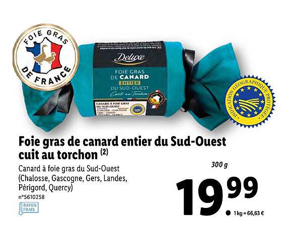 Foie Gras De Canard Entier Du Sud-ouest Cuit Au Torchon Deluxe