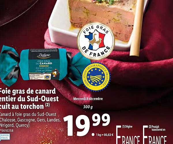 foie gras de canard entier du sud-ouest cuit au torchon deluxe