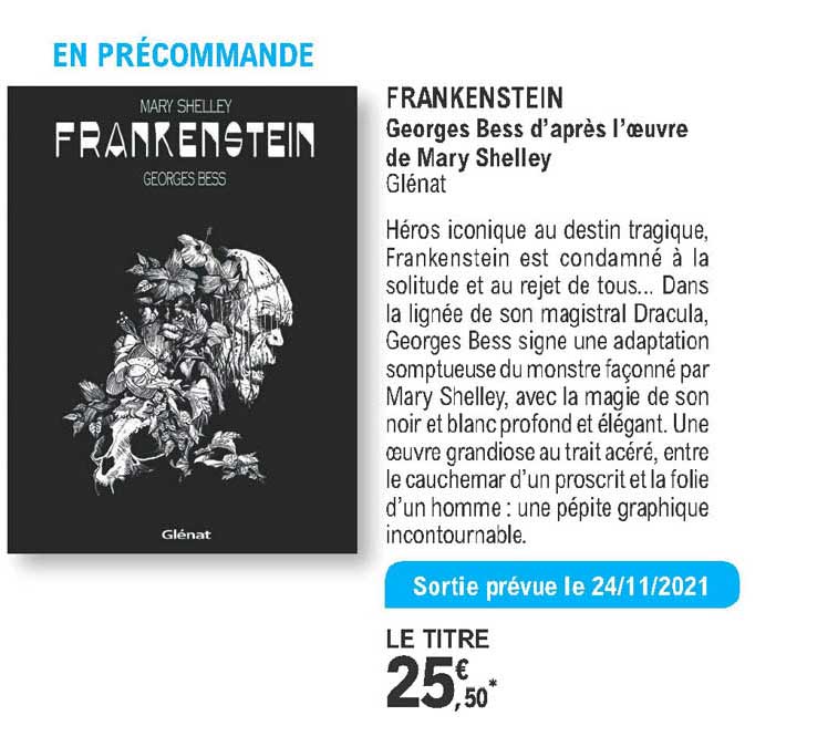 frankenstein georges bess d'après l'oeuvre de mary shelley - glénat