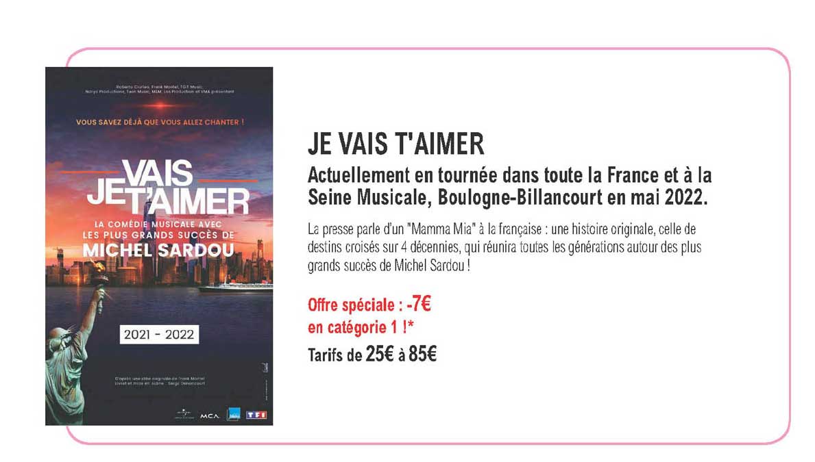 je vais t'aimer - actuellement en tournée dans toute la france et à la seine musicale, boulogne-billancourt en mai 2022