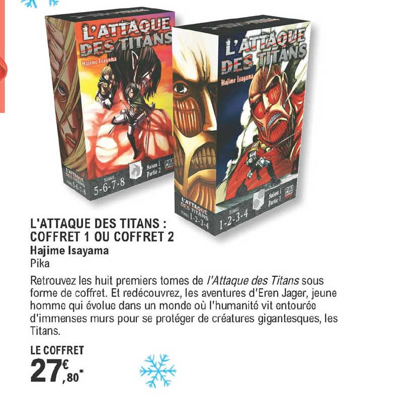 l'attaque des titans : coffret 1 ou coffret 2 hajime isayama pika
