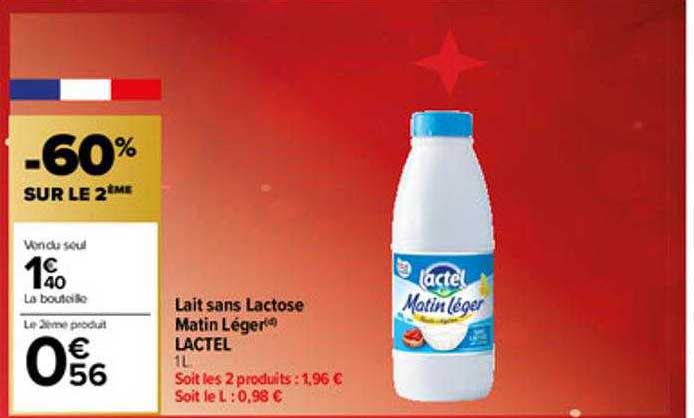 lait sans lactose matin léger lactel