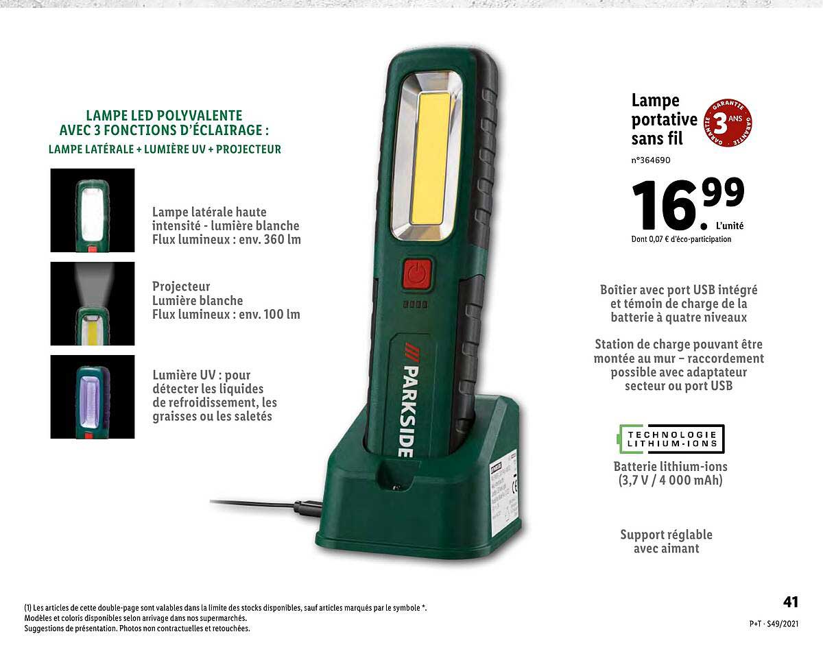 lampe portative sans fil parkside