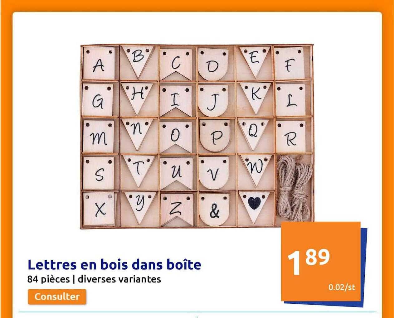 lettres en bois dans boîte