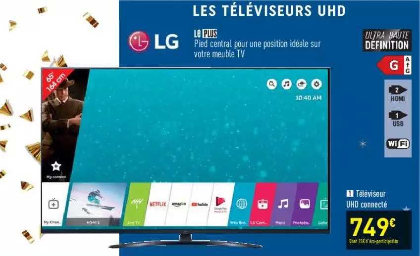 lg pied central pour une position idéale sur votre meuble tv