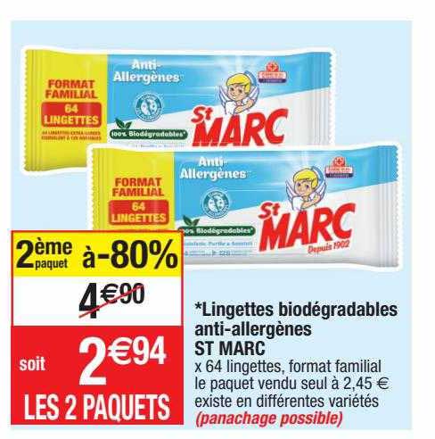lingettes biodégradables anti-allergènes st marc