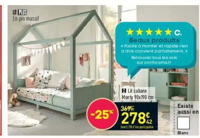 lit cabane monty 90x190 cm