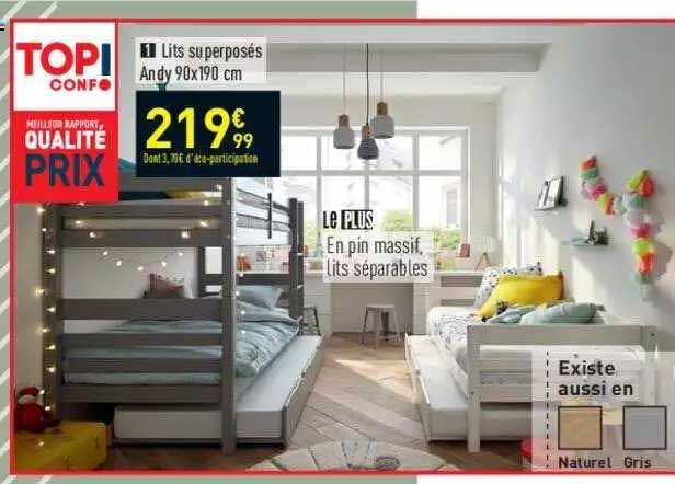 lits superposés andy 90x190 cm