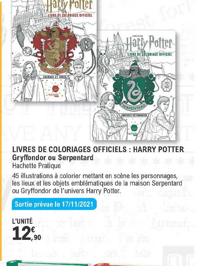 livres de coloriages officiels : harry potter - gryffondor ou serpentard