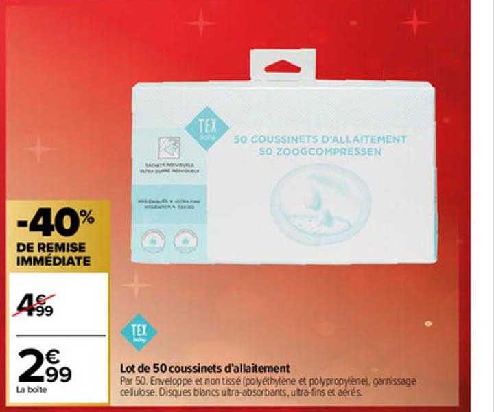 lot de 50 coussinets d'allaitement tex baby