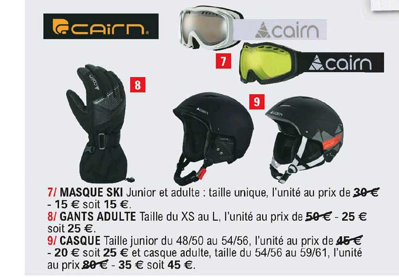 masque ski gants adulte casque cairn