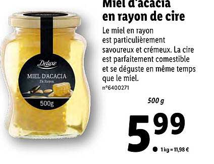 miel d'acacia en rayon de cire deluxe
