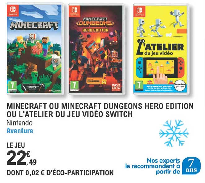 minecraft ou minecraft dungeons hero édition ou l'atelier du jeu vidéo switch nintendo