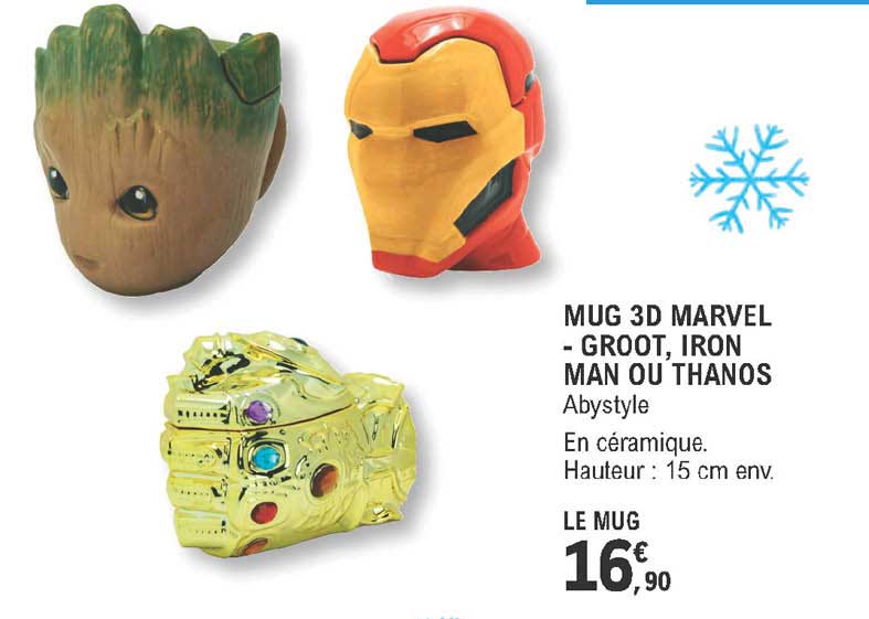 mug 3d marvel - groot, iron man ou thanos