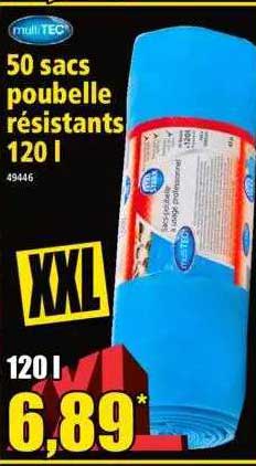 multitec 50 sacs poubelle résistants 120 l