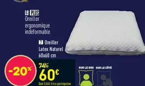 oreiller latex naturel 60x60 cm