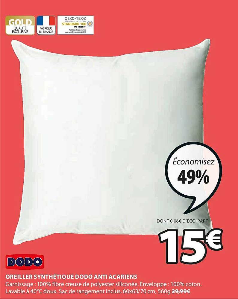 oreiller synthétique dodo anti acariens dodo