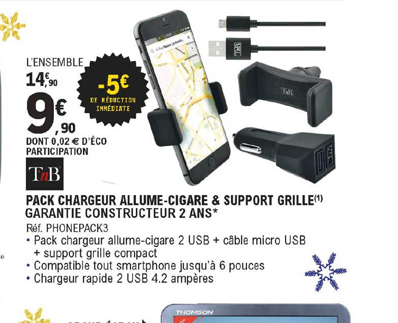 pack chargeur allume-cigare & support grille tnb