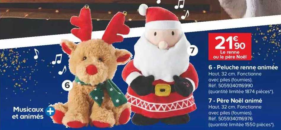 peluche renne animée, père noël animé