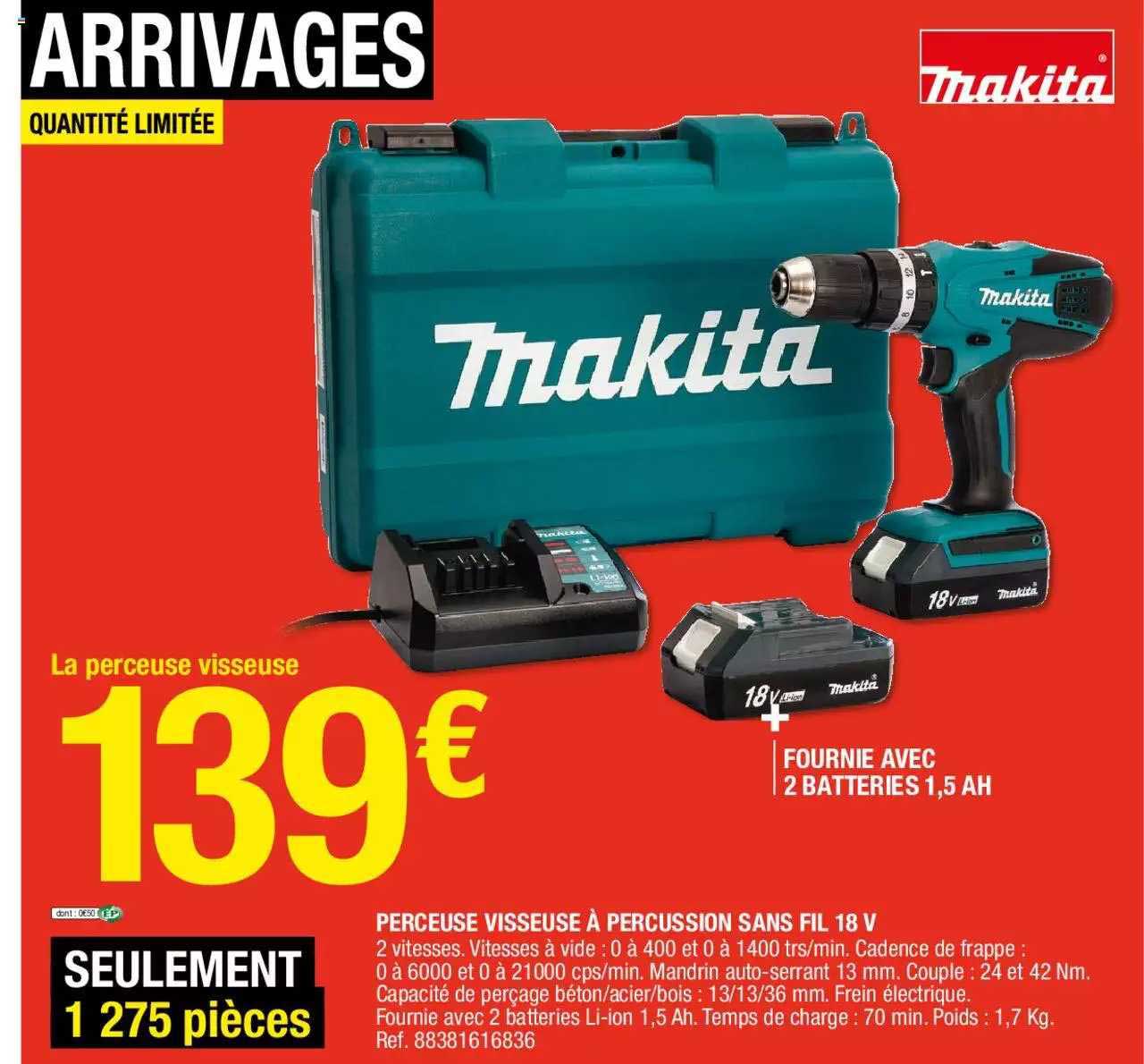 Perceuse Visseuse à Percussion Sans Fil 18v Makita