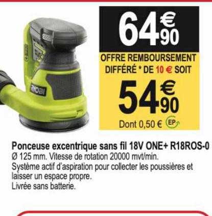 ponceuse excentrique sans fil 18v one+ r18ros-0 ryobi