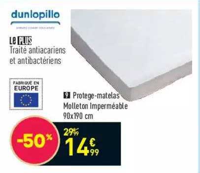 protege-matelas molleton imperméable 90x190 cm dunlopillo