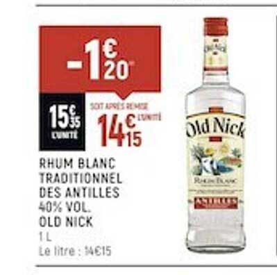 rhum blanc traditionnel des antilles 40% vol. old nick