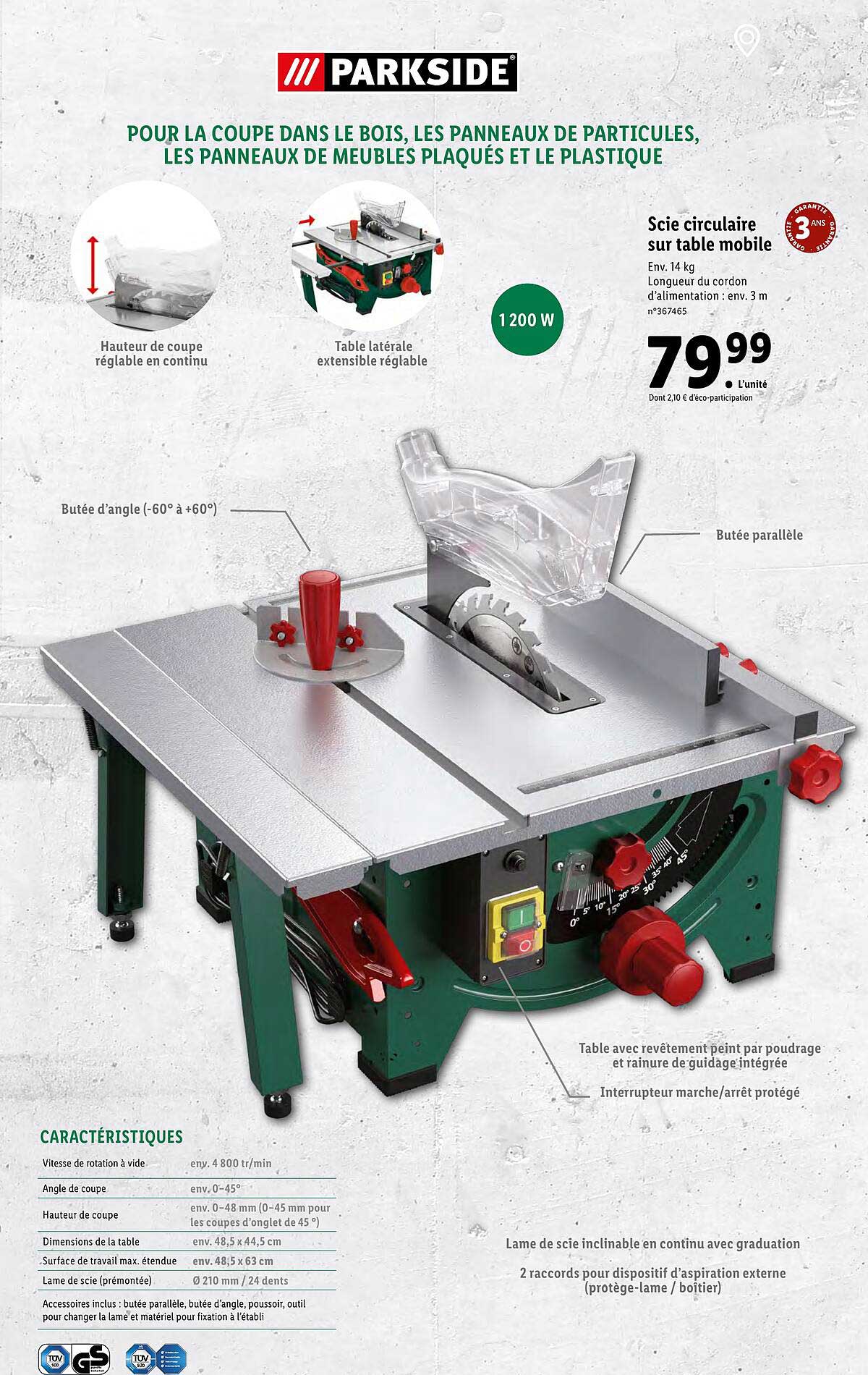 Scie Circulaire Sur Table Mobile Parkside