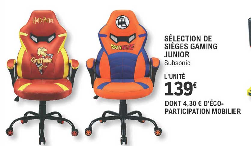 sélection de sièges gaming junior subsonic