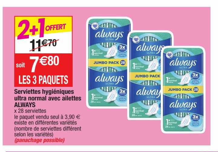serviettes hygiéniques ultra normal avec ailettes always