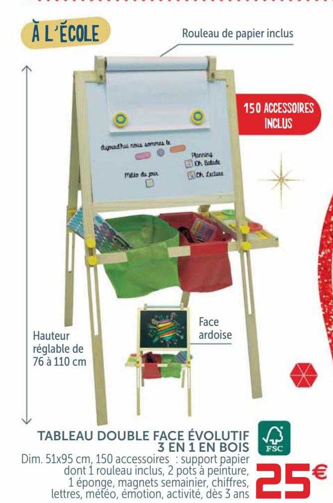 tableau double face évolutif 3 en 1 en bois