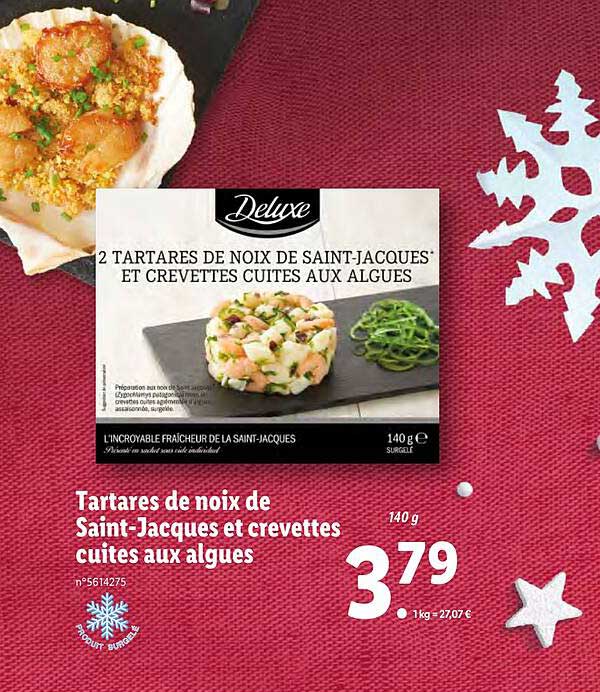 tartares de noix de saint-jacques et crevettes cuites aux algues deluxe