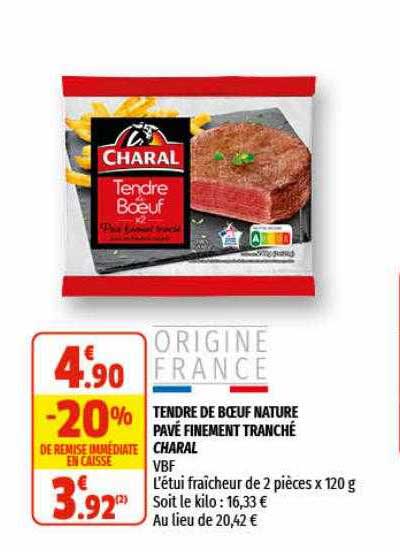 tendre de bœuf nature pavé finement tranché charal
