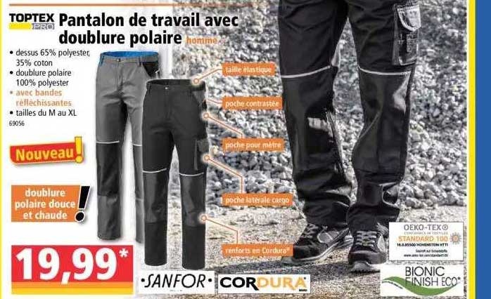 toptex pantalon de travail avec doublure polaire