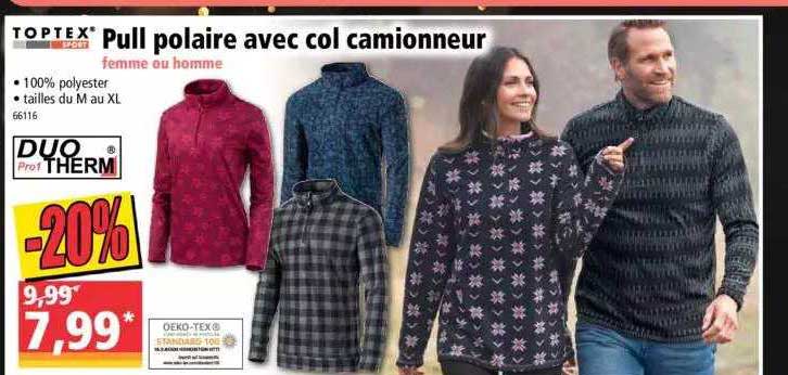 toptex pull polaire avec col camionneur