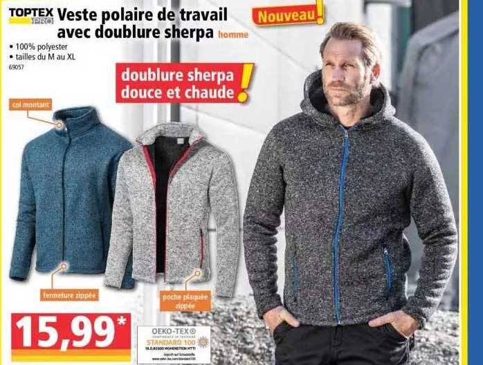 toptex veste polaire de travail avec doublure sherpa