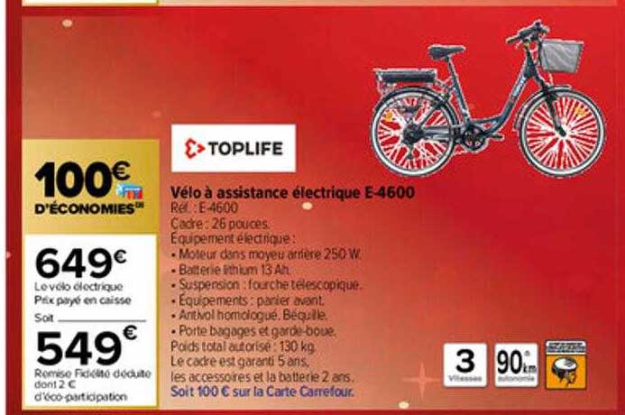 vélo à assistance électrique e-4600 toplife