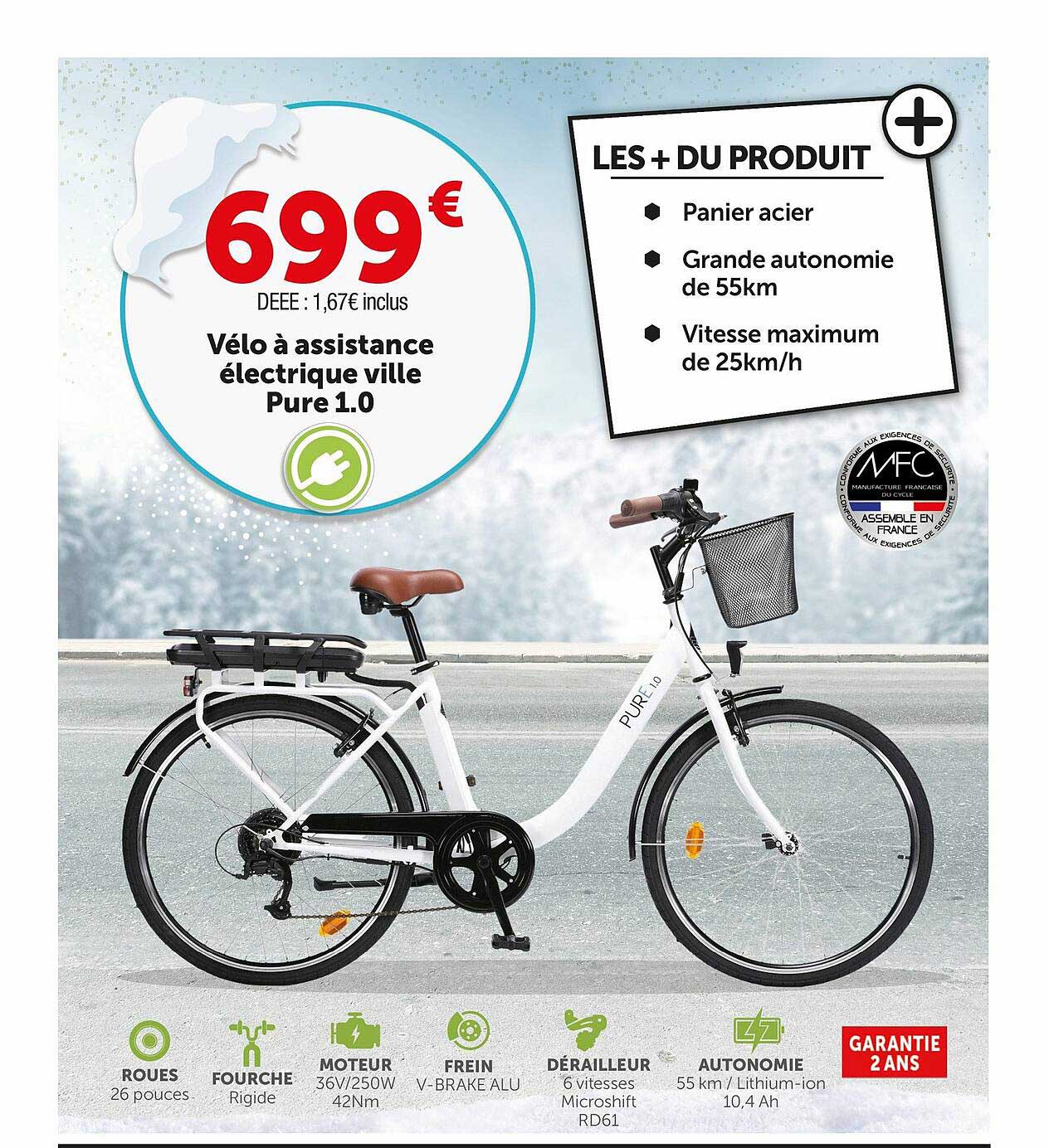 vélo à assistance électrique ville pure 1.0