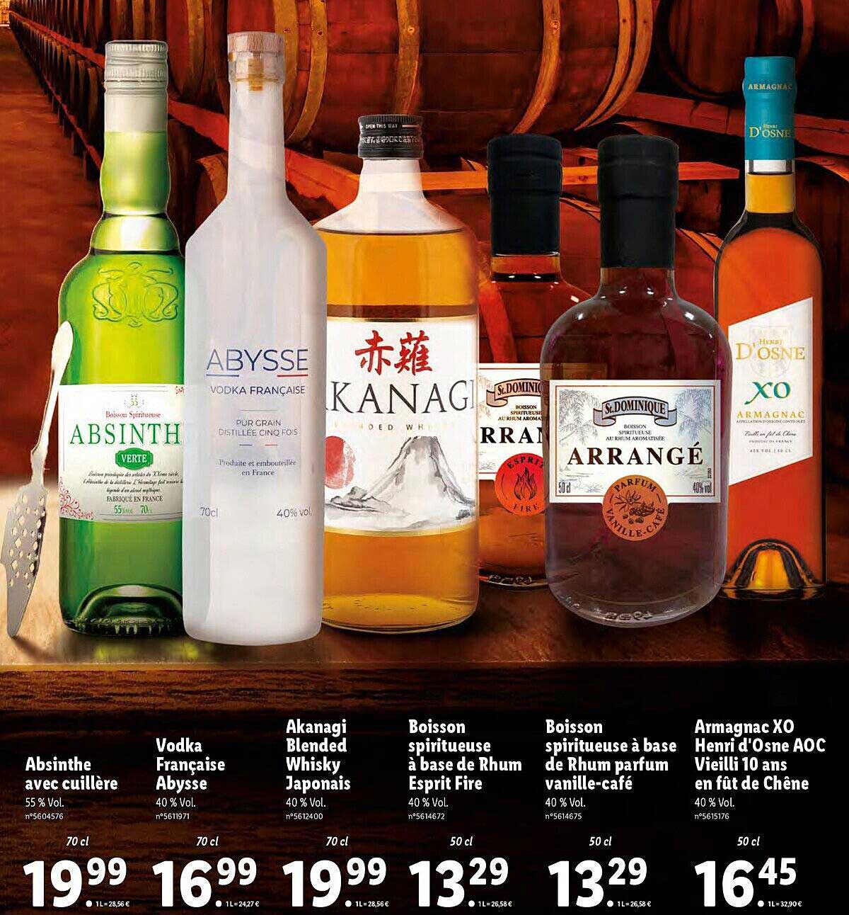 Absinthe Avec Cuillère, Vodka Française Abysse, Akanagi Blended Whisky Japonais, Boisson Spiritueuse à Base De Rhum Esprit Fire, Boisson Spiritueuse De Rhum Parfum Vanille-café